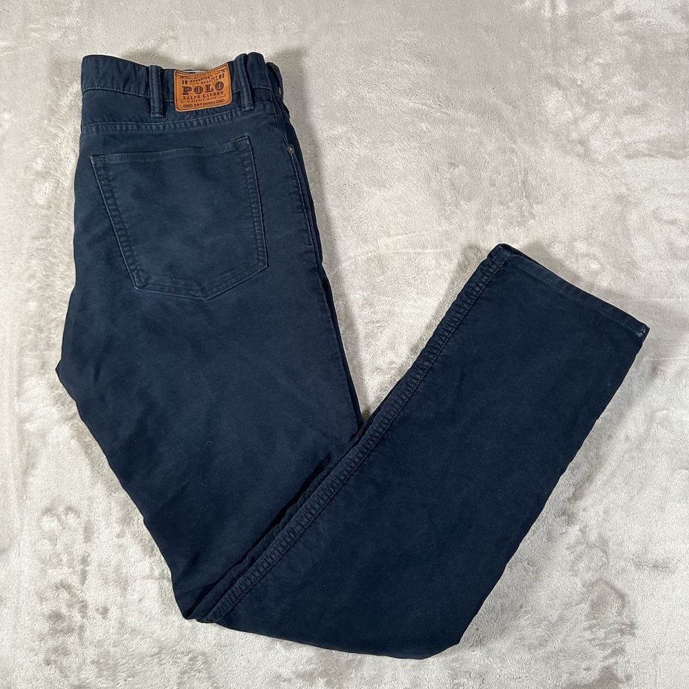 Polo Ralph Lauren Jeans Mens 38x34 Blue Moleskin 5-Pocket Varick Slim Button Fly